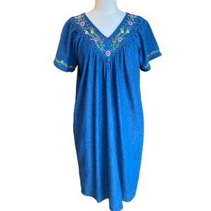 Vintage Vermont Country Store Embroidered Denim Midi Dress Floral Cottage-M